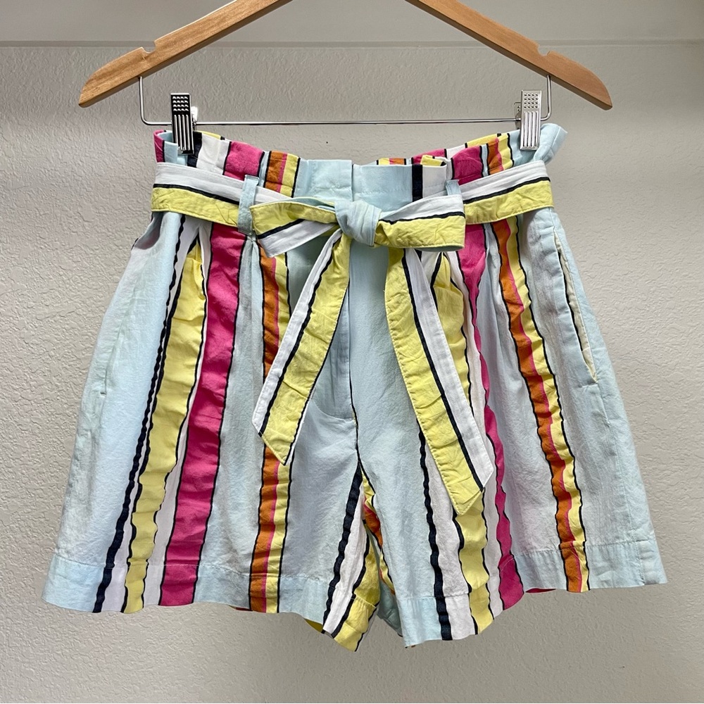 J.Crew Multicolor Striped Paperbag Lightweight Cotton Shorts Sz 8